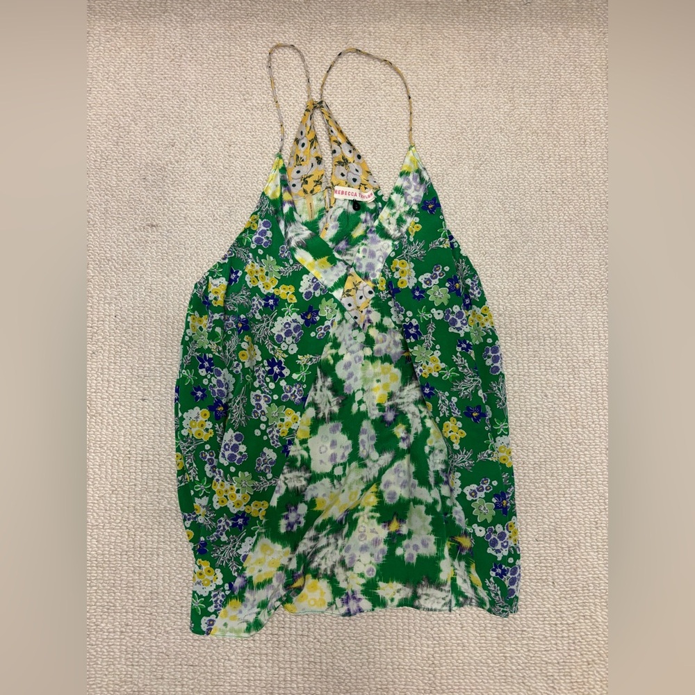 Rebecca Taylor Green and Yellow Silk Floral Camisole